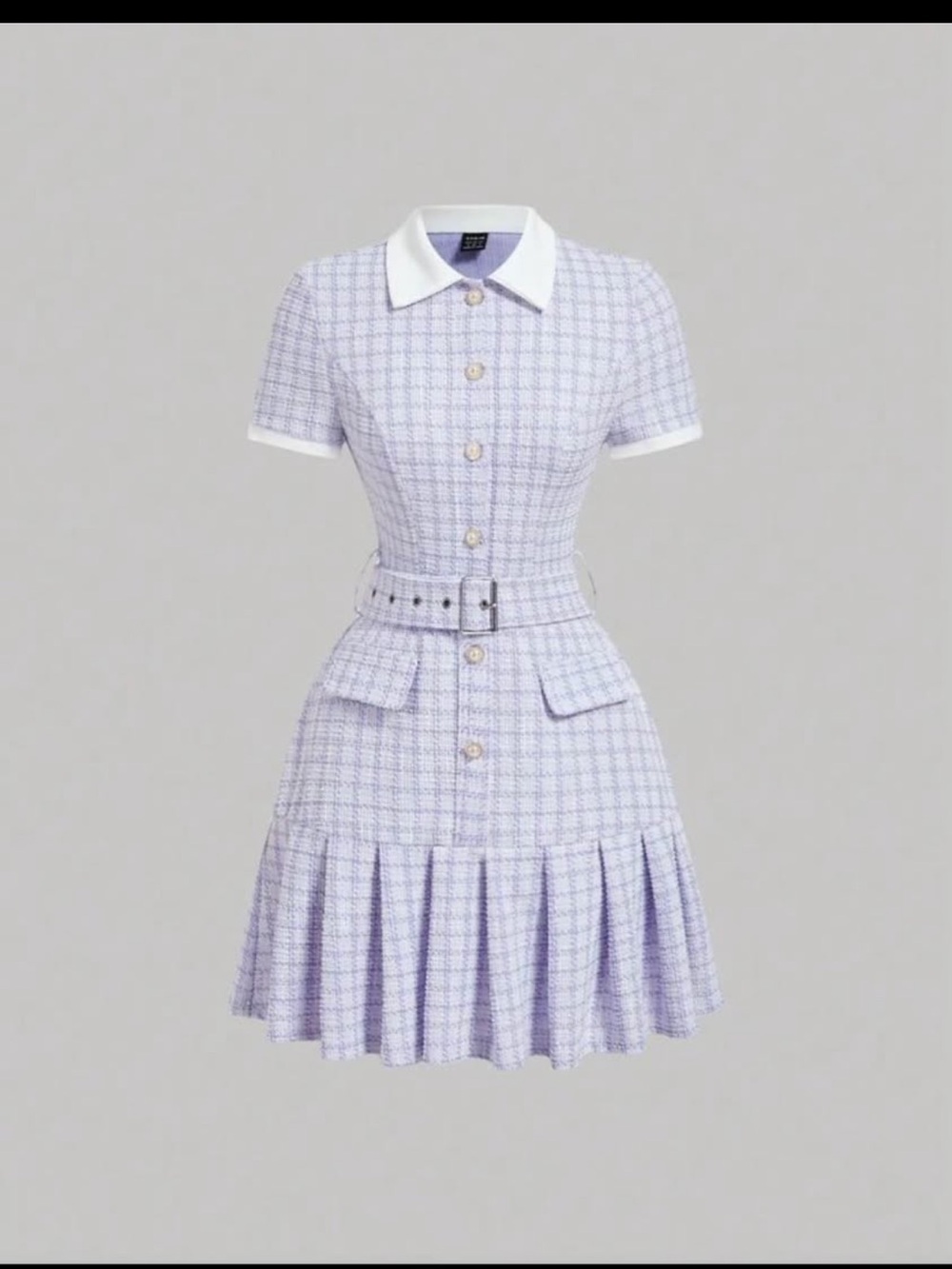 NEW WITHOUT TAG. SHEIN Mauve Purple Tweed Button-Front Short Sleeve Dress